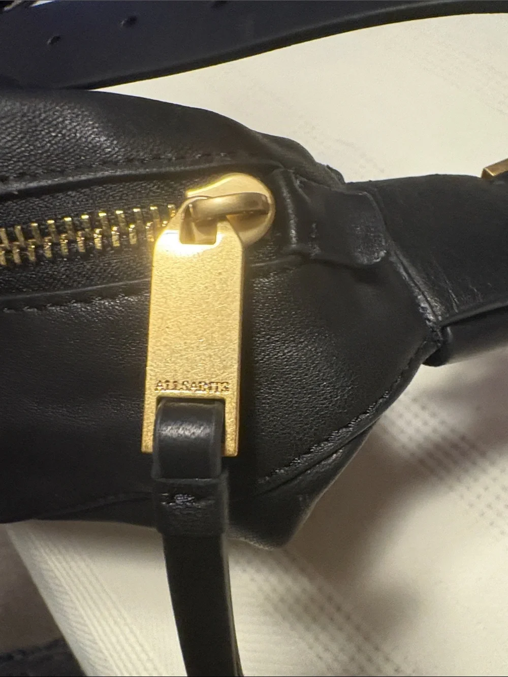 All Saints Black Leather Hobo Shoulder bag with Gold-Tone Hardware